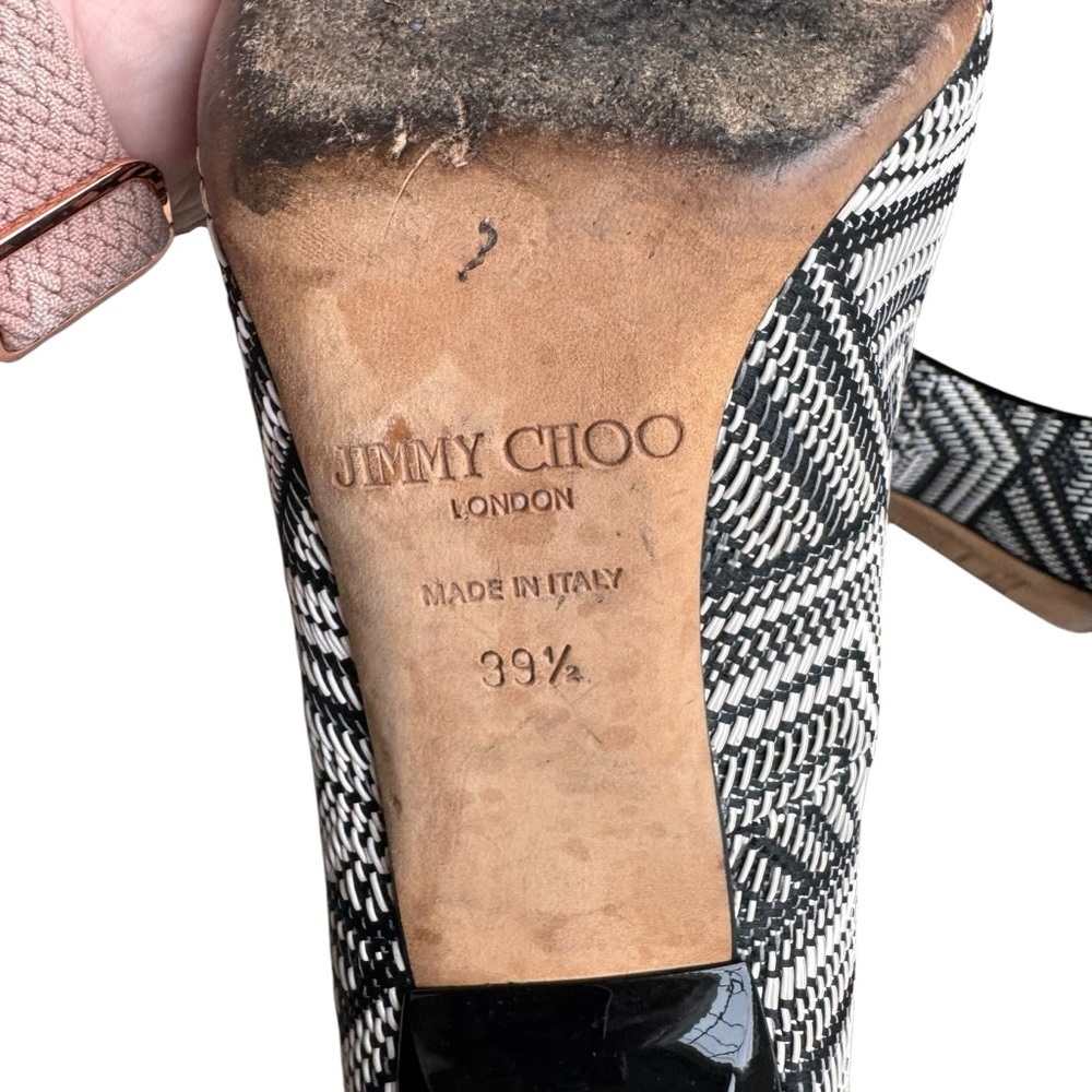 Jimmy Choo -Abel Black & White Woven Print Pointed Toe Stiletto Heels Sz 39.5 - Picture 8 of 10